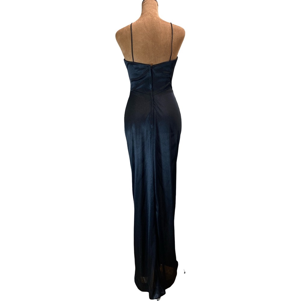 Fredericks of Hollywood Vintage Black Ruched Maxi Dress Rhinestone Brooch XS-S - Picture 3 of 15